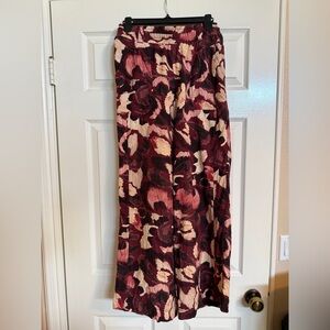 DEMOCRACY Floral Wide Leg Palazzo Pants in Burgundy and Cream XS